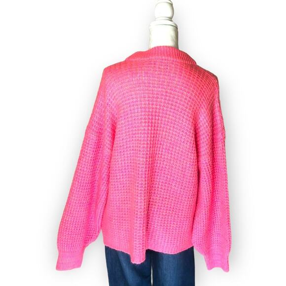 ASOS Women's Design Boxy Balloon Sleeve Pullover Sweater 12 Pink Waffle Knit - Picture 12 of 14
